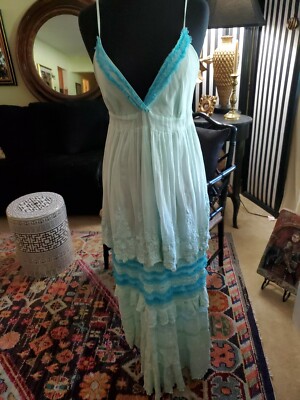 Robe Boho Turquoise Piluca Bayarri Ibiza - Taille L - Occasion Très Bon État - Style Coloré Et Détendu