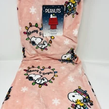 PEANUTS Snoopy Throw Blanket 50"x70 Christmas Woodstock Tangled Lights Pink NEW