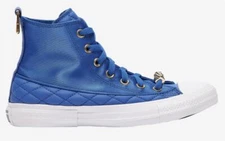 Converse Satiny Shine Royal Blue Gold Hardware Quilted Hightop Shoes Wms 8.5 NWT