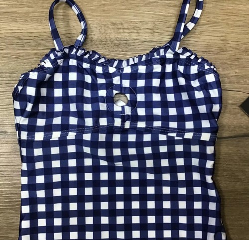 Girls' One Piece Gingham Check Ruffle Keyhole Swimsuit art class Blue S (6/6X) - Picture 3 of 4