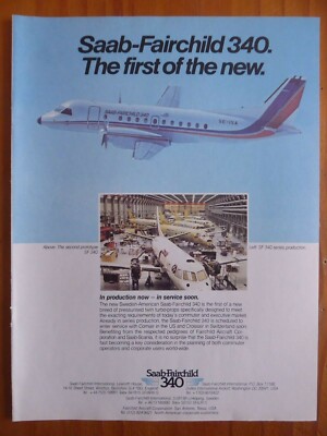 4/1984 PUB FLUGZEUG SAAB FAIRCHILD 340 FLUGZEUG SF 340 SERIE PRODUKTION COMAIR ANZEIGE