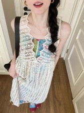  White Lace Dress Elegant  Vintage Boho Aesthetic Fairycore See Through Beach 