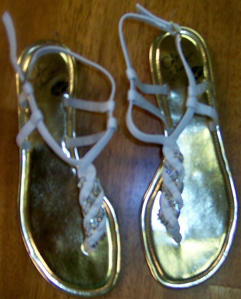 Strappy White Woven Embellished Sandals by Colin Stuart Size 7 B New-image