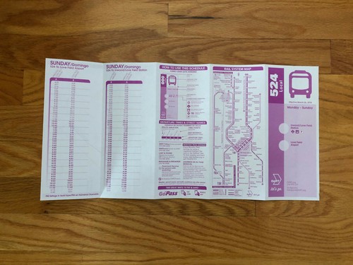 Dallas Area Rapid Transit DART Bus Route 524 Love Field March 26, 2018 Schedule - Picture 3 of 3