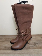 Report FLORA Brown Leather Boots 4" Heel With Straps US Size 10