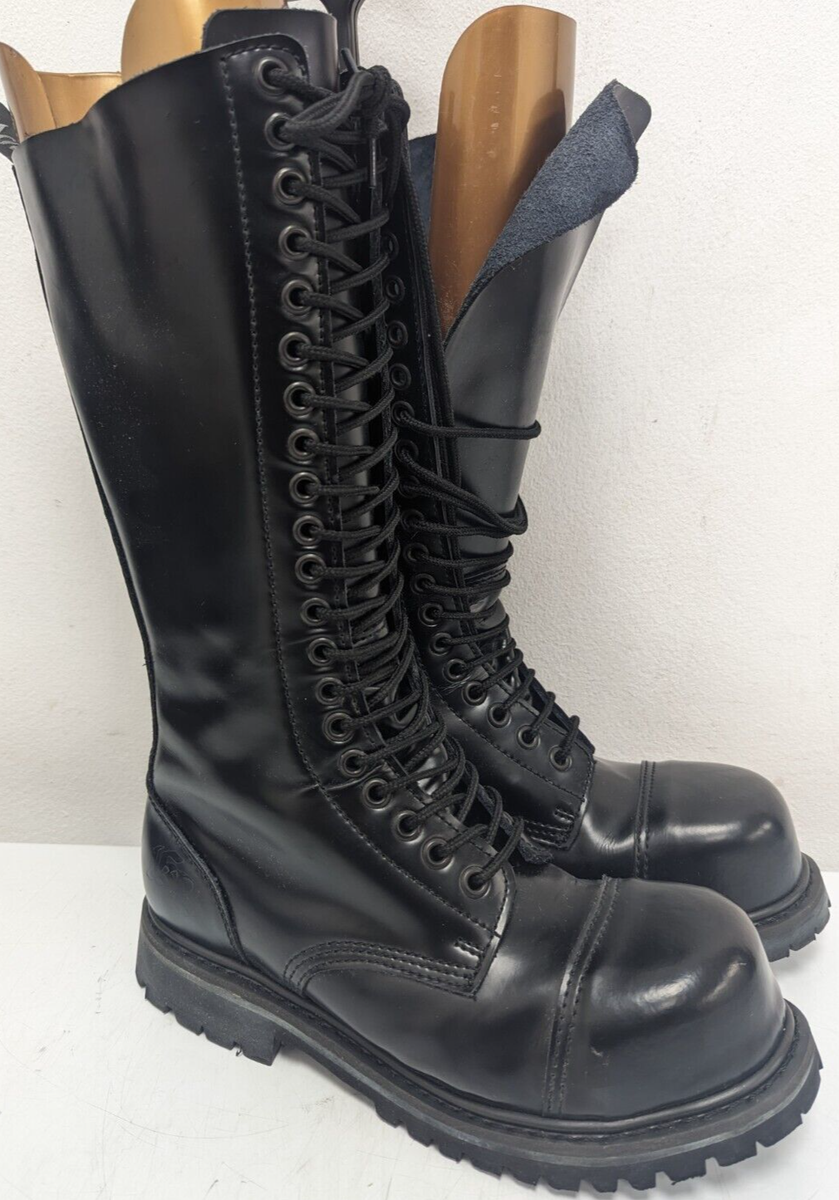 KNIGHTSBRIDGE LONDON GOTHIC STYLE STEEL TOE CAP BLACK BOOTS, UK8 US9 EU42,  K380