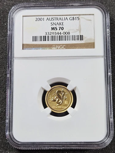 🌟 2001 Australia 1/10 Oz Gold $15 Lunar Year of SNAKE Coin NGC MS70 Perth Mint
