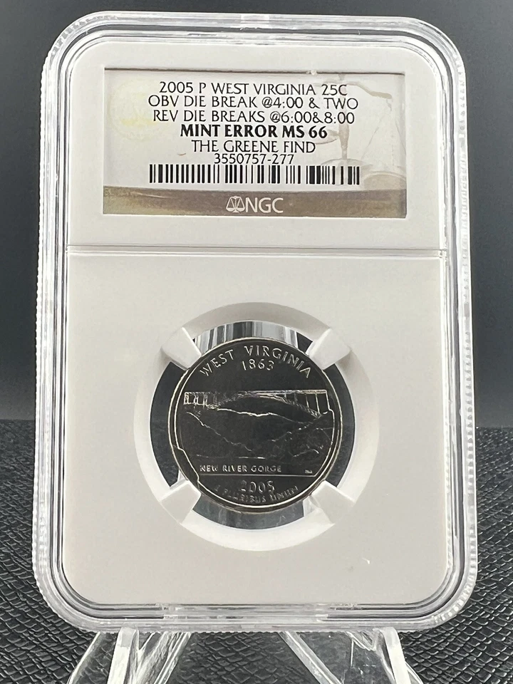2005 P WEST VIRGINIA 25C OBVDUE BREAK @4:00& TWO REV DIE BREAKS @6:00&8:00 MS 66 - Image 2 of 4