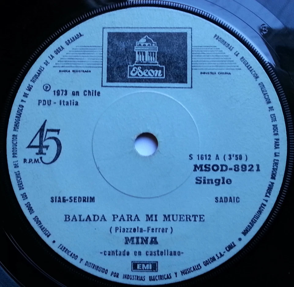 MINA BALADA PARA MI MUERTE/AMOR MIO 1973 SPANISH-SUNG UNIQ CHILEAN PRESS ONLY!!! - Image 2 of 4
