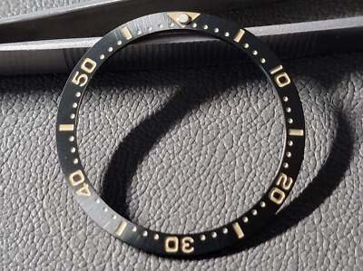 Bezel Insert SKX Steel Sunburst Brushed Black, Gold Fonts C3 PIP