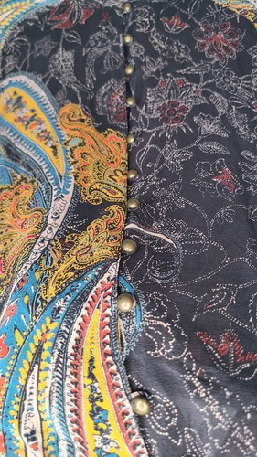 Vintage Monsoon Silk Abstract Floral Buttoned Popover Blouse Womens Size 6 - Picture 2 of 12