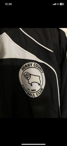 Derby County DCFC Adidas Hooded Black Lined Zip Up Jacket M - Picture 2 of 5