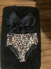 Size L Women s Black And Leopard Print Two Piece Bikini Swimsuit