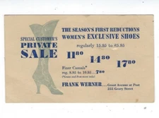 1951 UX27 Postal Card, San Francisco CA, Green Advertising, Frank Werner SHOES