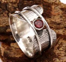 Spinner Ring Garnet Gemstone Solid 925 Sterling Silver Band Meditation All size
