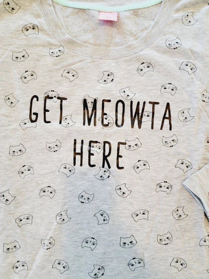 Jenni Intimates XXL Sleep Shirt Top Night Gown Gray Cat Theme "Get Meowta Here" - Image 3 of 4