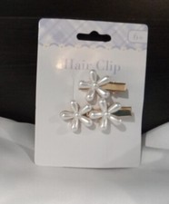 Gold Hair Clip  Pin Set, w White Pearl Flowers