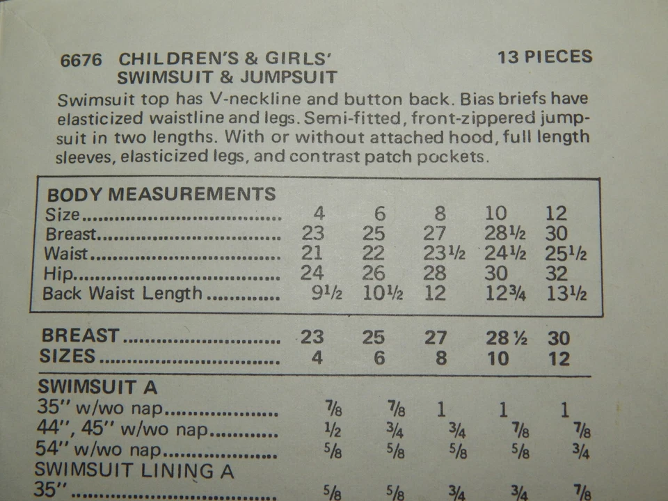 Butterick 6676 Swimsuit Jumpsuit Sewing Pattern Girls 4 4T Cut VTG Bathing Suit - Image 4 of 4