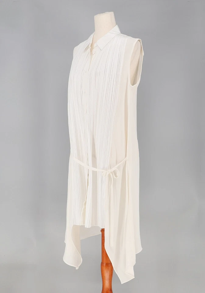 MAIYET 100% Silk Pleated Front Asymmetrical White Shirt Dress Size 40 (US 8) - Image 3 of 4