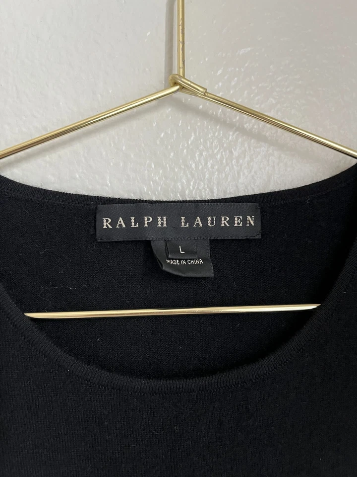 Vestido Suéter Ralph Lauren Etiqueta Negra Para Mujer Vaina de Cachemira Negro Talla GRANDE Foto 4 de 4
