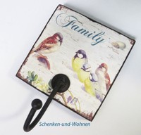 Garderobenhaken Im Vintagelook - Dessin Vogel-Family Ca. 12,5 X 12,5 Cm