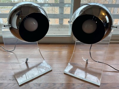 Robert Sonneman Curved Eye Ball Arched Lucite Lamp Chrome Mid-Century Modern Set