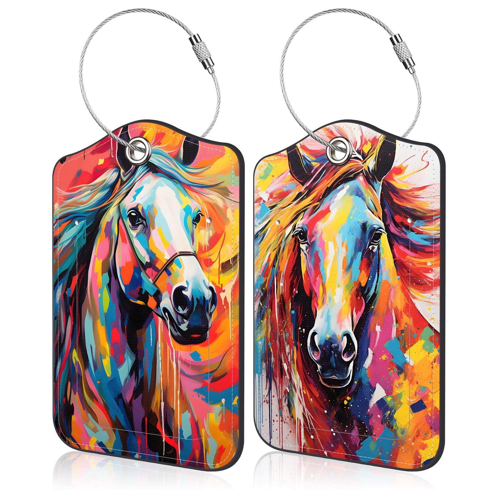 Set of 2 Luggage Tags for Suitcase Abstract Horse Leather Baggage Tags Set wi...