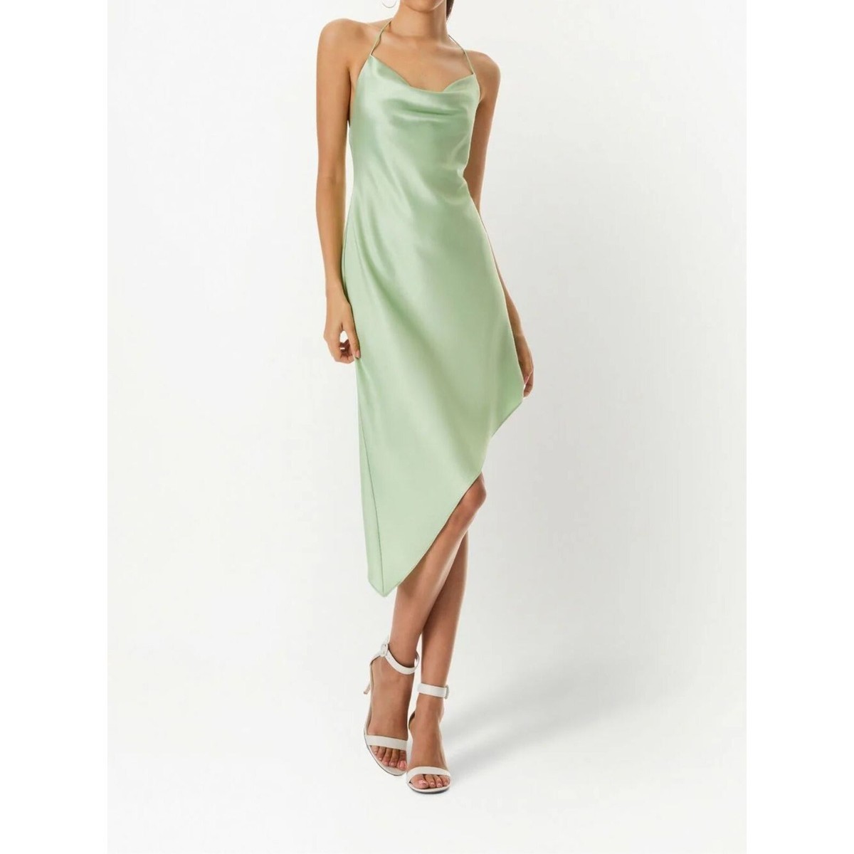Alice + Olivia Harmony Asymmetrical Midi Dress Green Tea Womens Size 0