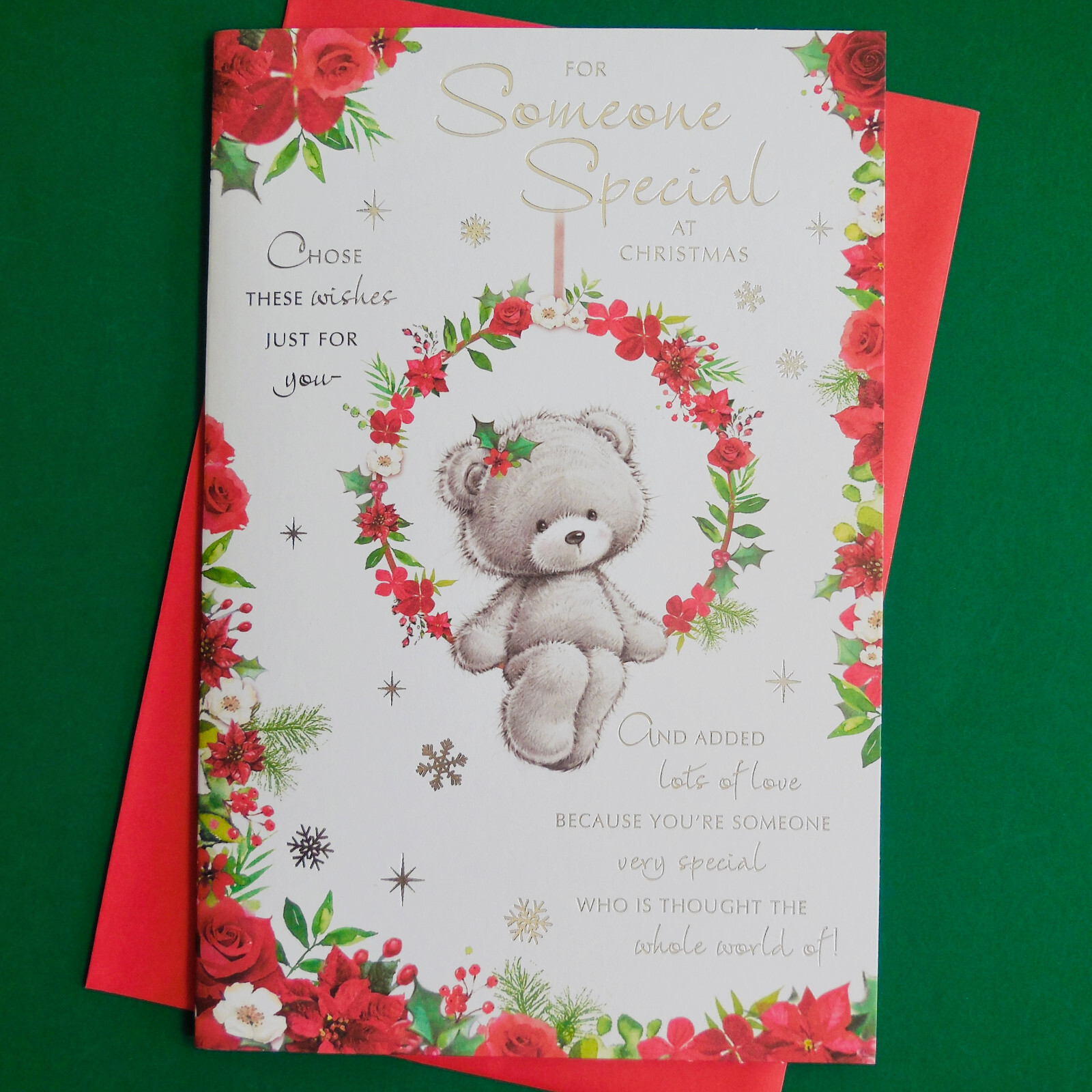 Someone Special Christmas Card 9x6"" Cute Bear Message Verse Words Friend Partner
