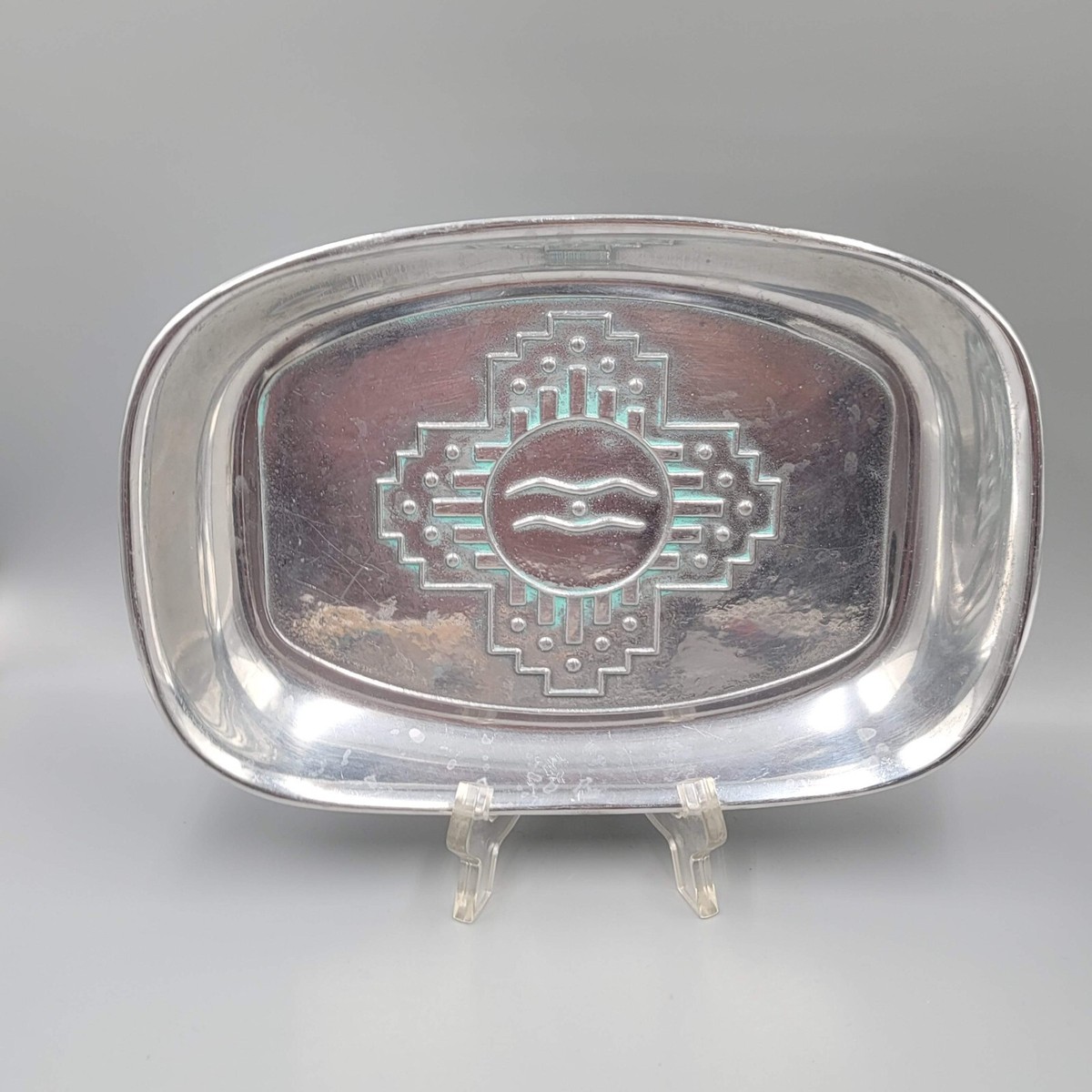 Wilton Armetale Zia Pewter Bread Tray Southwest Turquoise Dish USA