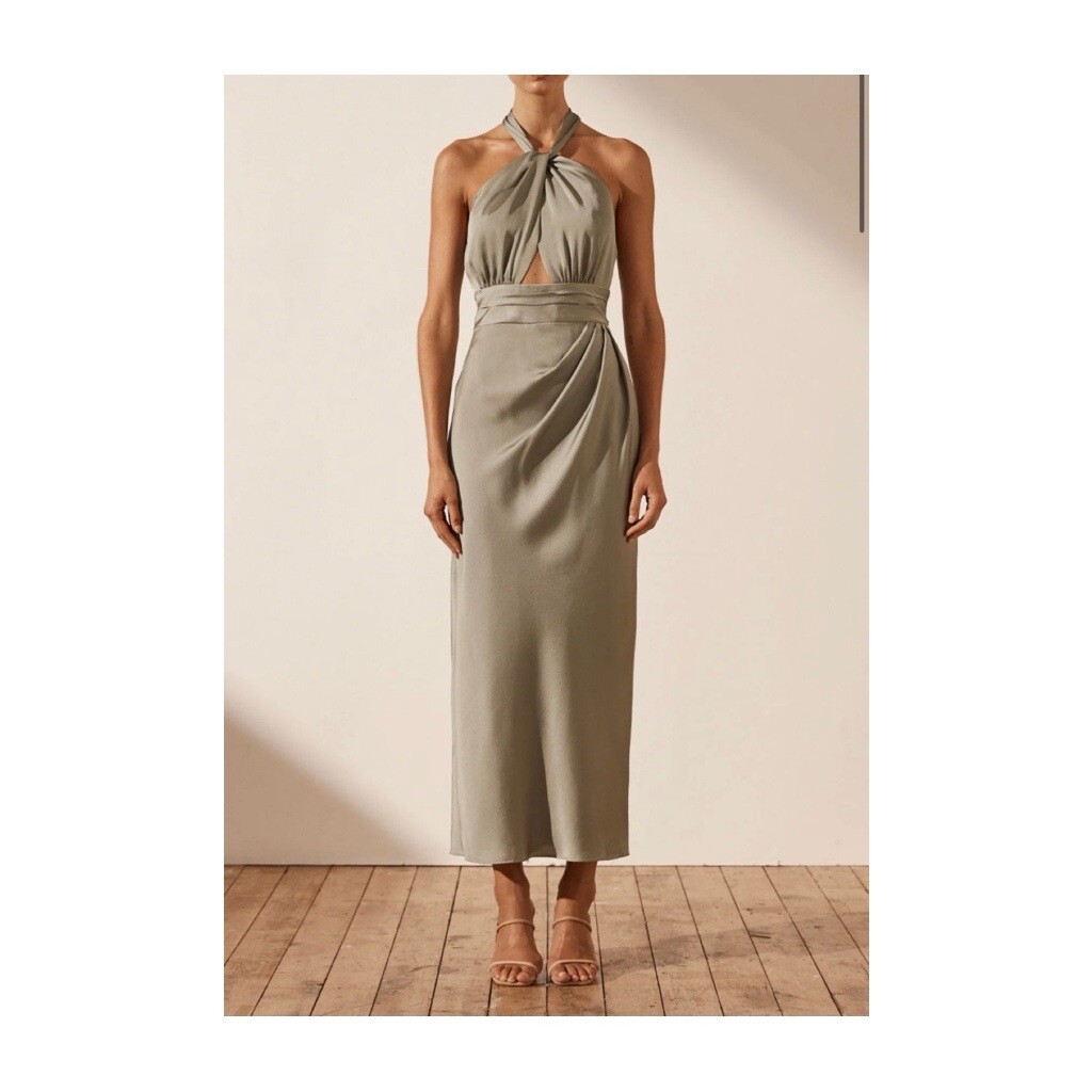 Shona Joy Luxe Gathered Halter Midi Dress - Eucalyptus Size 12 | eBay