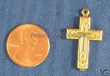 6pc Raw Brass 3-D Catholic Religious Cross Charms 6029