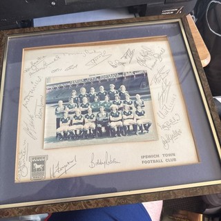 Ipswich Town late 1970’s photo with printed autographs rare with Frame