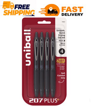 Uni-Ball 207 Black Retractable Gel Pens 4 Pack with Micro 0.5mm Points Uni-Ball