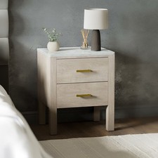 Solid Wood Marble Top Wide 2-Drawer Bedside Table - Alessio AEE001