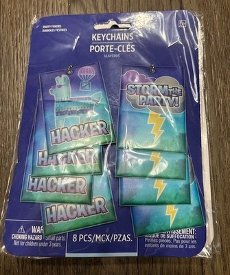 New 8pc Party Favor Keychains Set   Hacker & Storm The Party   Blue Plastic Clip