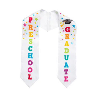42'' Kids Rainbow Graduation Satin Stole White Preschool Kindergarten 2026
