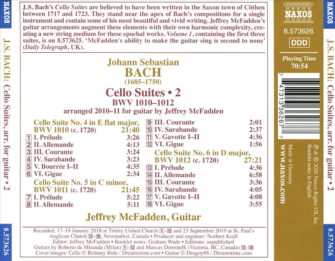 Jeffrey Mcfadden Johann Sebastian Bach: Cello Suites, Vol. 2 (Arranged For Guita