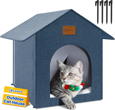 Waterproof Outdoor Cat House w/ Insulated Cat Bed for All Seasons
