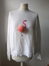 Only Damen Pullover Weiß Flamingo Langarm Ru...