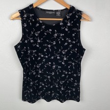 Vtg Impressions Velvet Floral Tank M Black Velour Whimsigoth Witchy Fairy Y2K