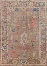 Hand Knotted Oushak Rug Taupe Pink Blue Wool Area Rug Turkish Carpet