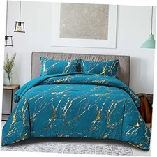 Gold Metallic Marble Comforter Set Queen Foil Print Queen 90" 90" Teal