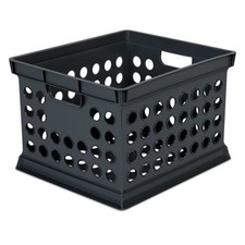 Storage Crate Black Plastic Stackable Utility Bin, Portable with Built-In