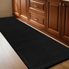 Waffle Bath Mat Black 5'x2', Boho Woven Modern Bath Mat Rugs, Absorbent Non