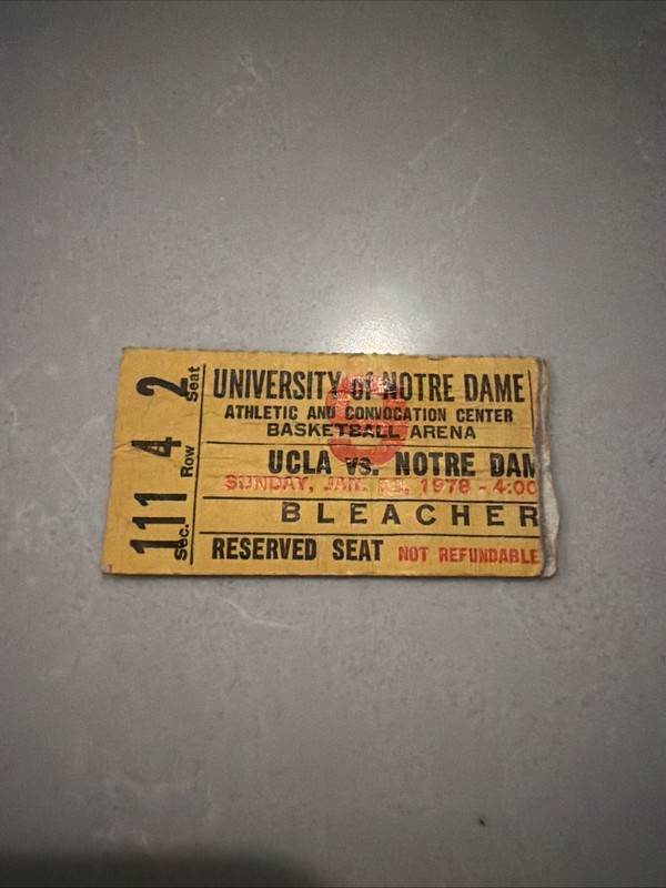 1/22/78 Notre Dame Vs UCLA Basketball Ticket Stub