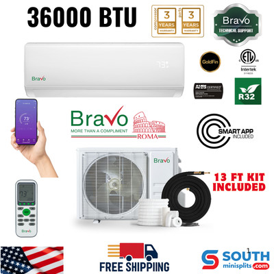 Bravo Roma 3Ton Mini Split 36000 Wall Mount AC & Heat Pump R32 17 SEER 13ft kit