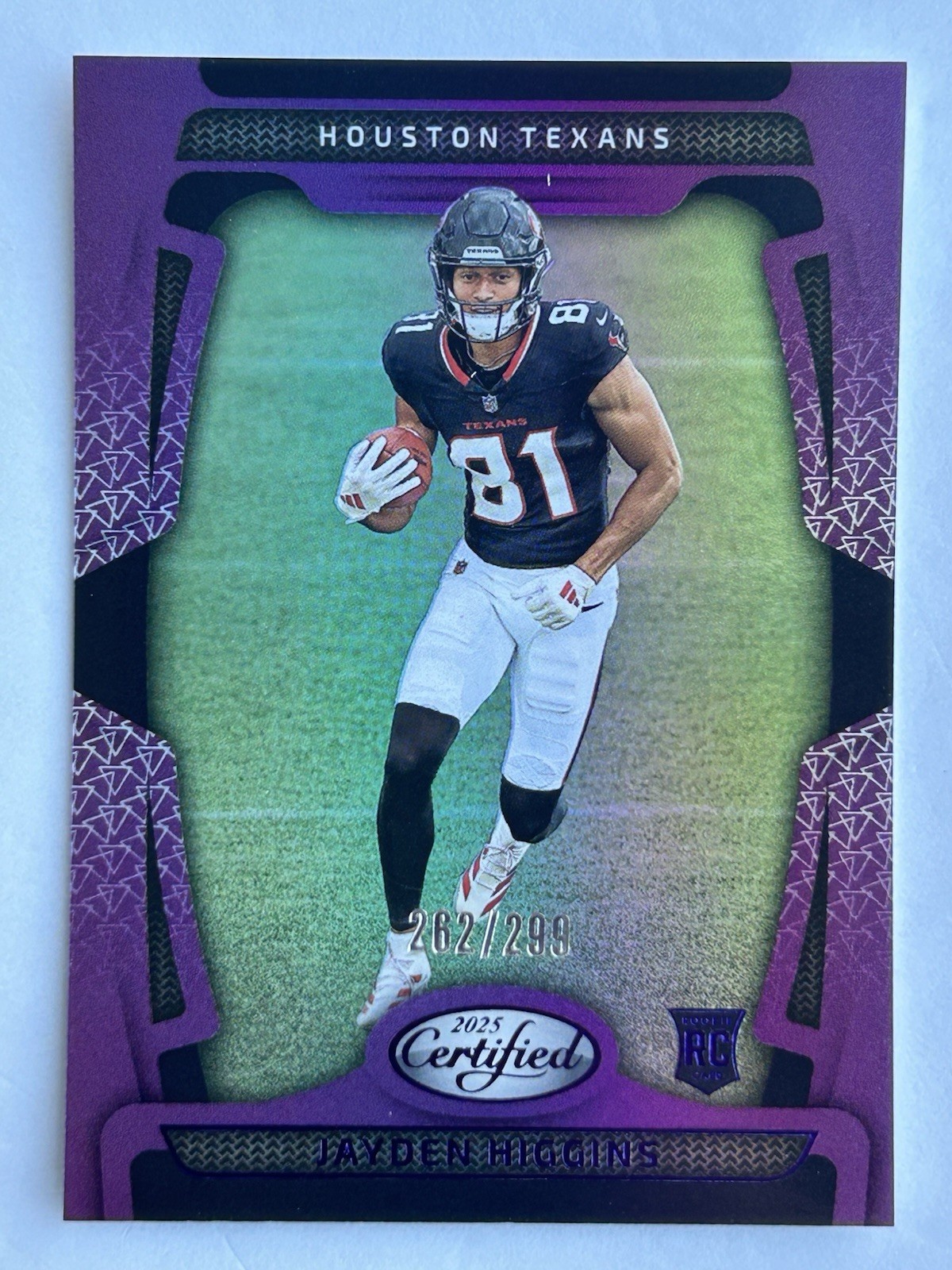 2025 Panini Certified Jayden Higgins purple /299 #130 RC Houston Texans