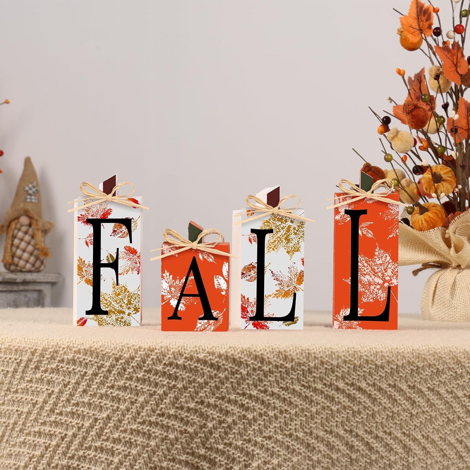 как выглядит Super Holiday Fall Decor, 4 PCS Autumn Wood Sign Include Orange/White фото