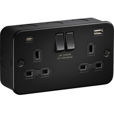 Knightsbridge Matt Black Metal Clad Range of Switches and Sockets